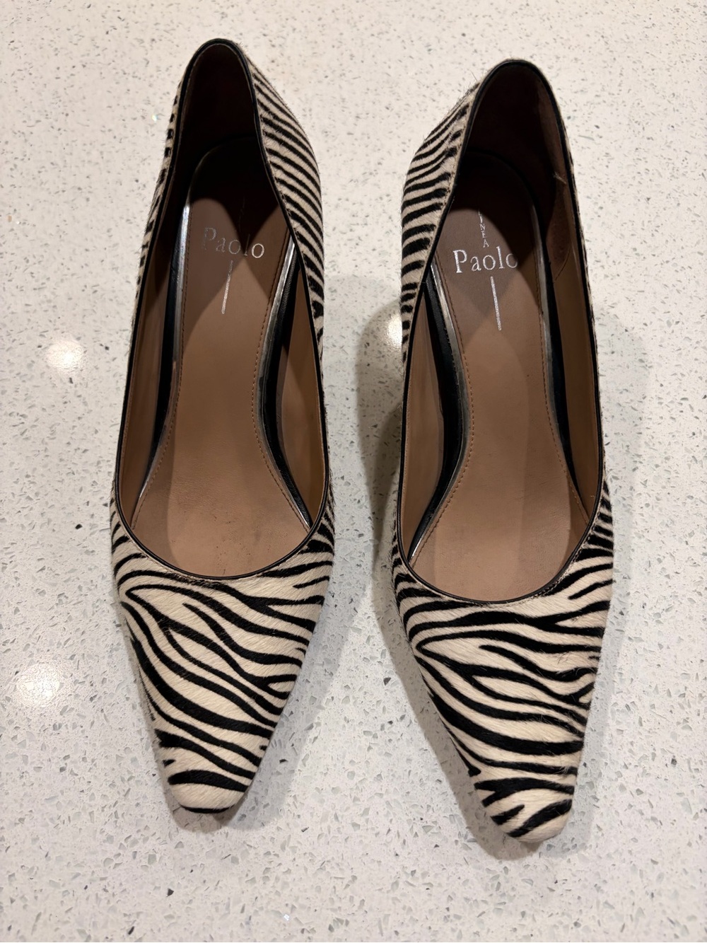 Paolo Black & White Zebra-Print Pointed Pumps